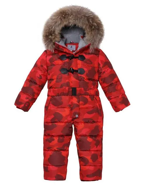 -30 Russia Winter Clothes Baby Girls Jackets Thicken Coats Children Snowsuit For Girls Hooded Children's Rompers Boys Outerwear