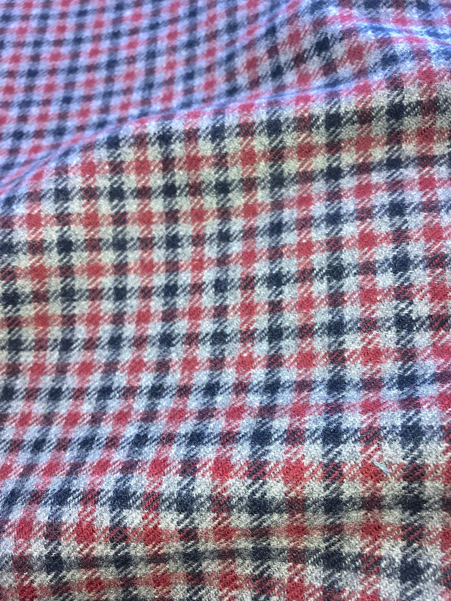 100% WOOL Coat Fabric Blue Grey Red, Gingham Check, Plaid, Soft Italian Material, by 1/2 yard
