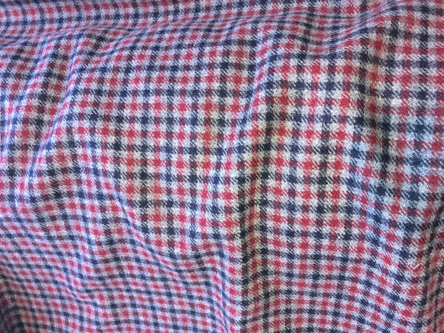100% WOOL Coat Fabric Blue Grey Red, Gingham Check, Plaid, Soft Italian Material, by 1/2 yard