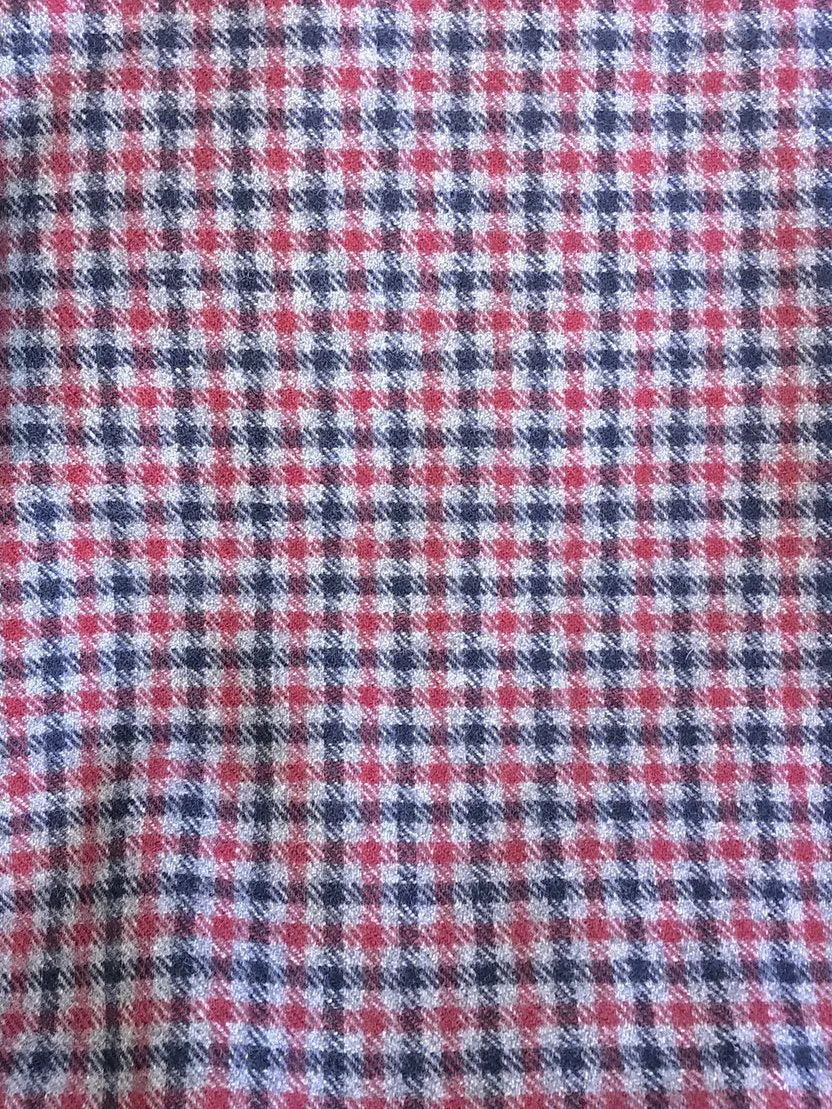 100% WOOL Coat Fabric Blue Grey Red, Gingham Check, Plaid, Soft Italian Material, by 1/2 yard