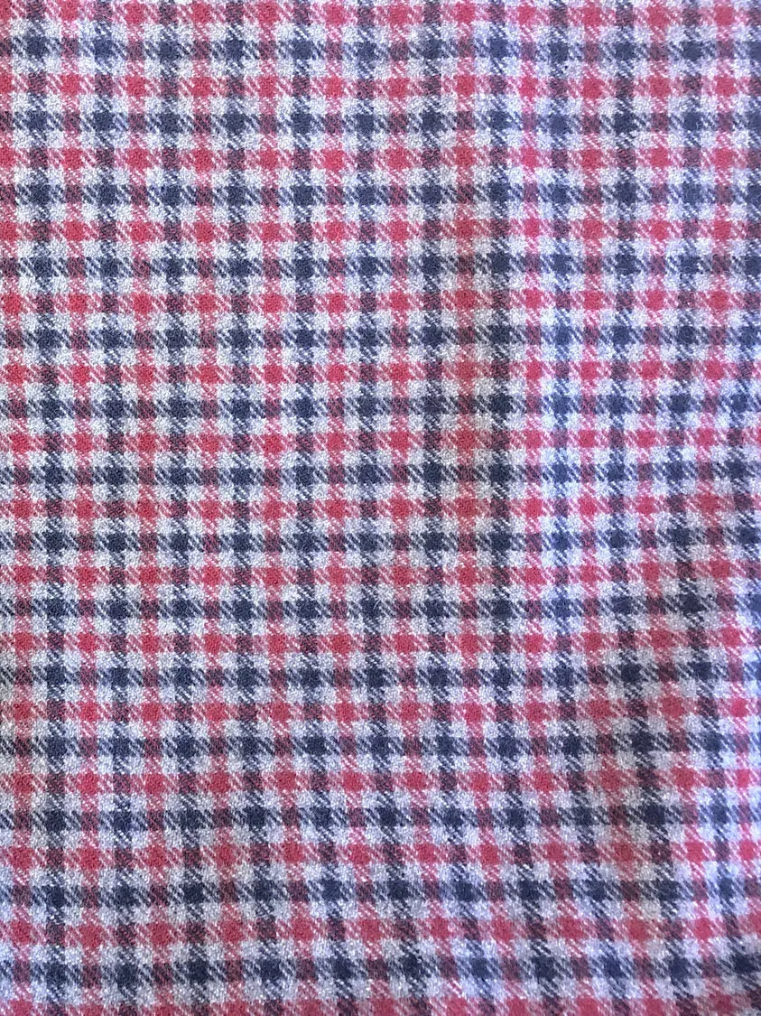 100% WOOL Coat Fabric Blue Grey Red, Gingham Check, Plaid, Soft Italian Material, by 1/2 yard