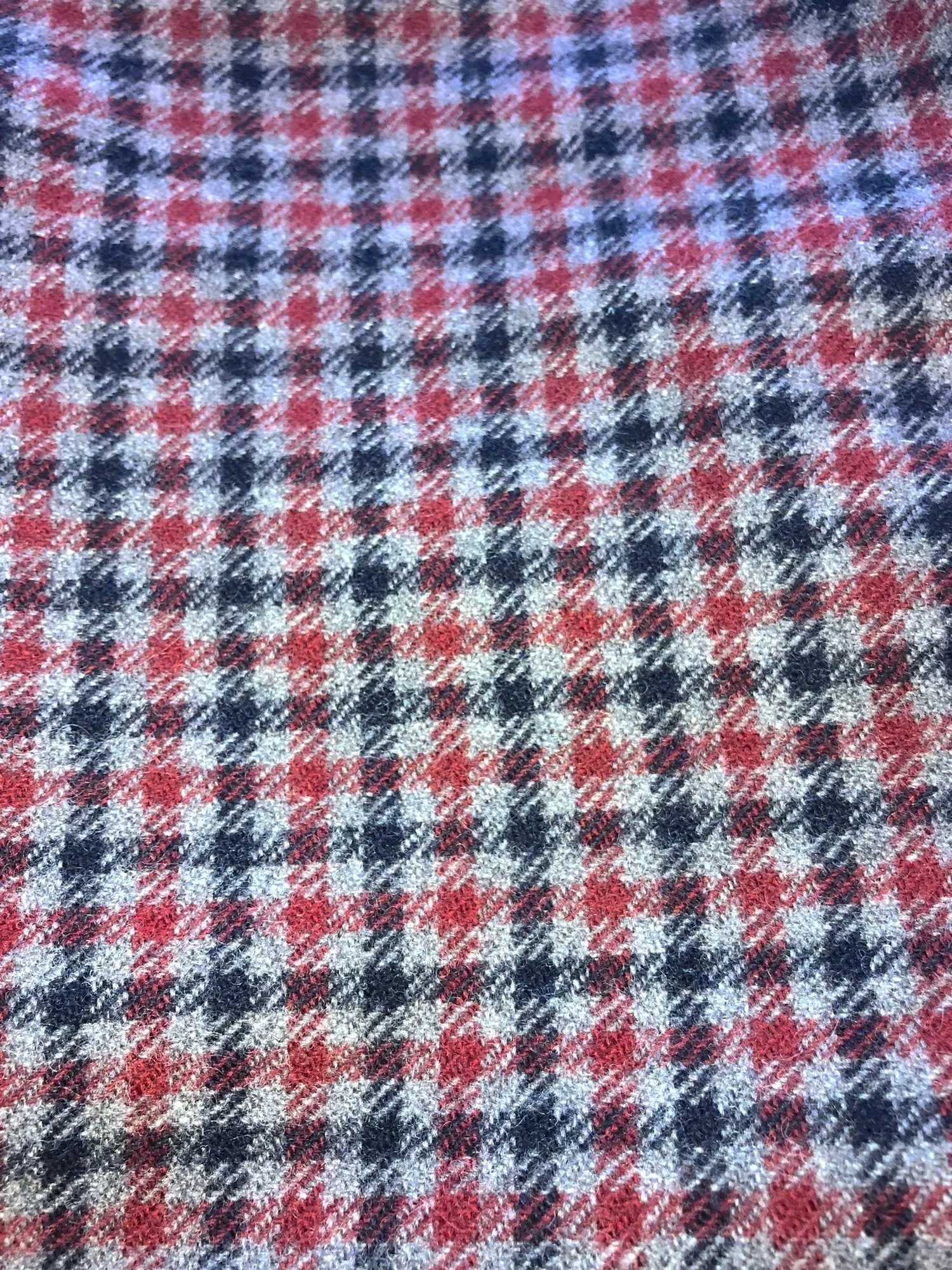 100% WOOL Coat Fabric Blue Grey Red, Gingham Check, Plaid, Soft Italian Material, by 1/2 yard