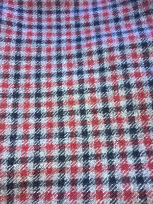 100% WOOL Coat Fabric Blue Grey Red, Gingham Check, Plaid, Soft Italian Material, by 1/2 yard