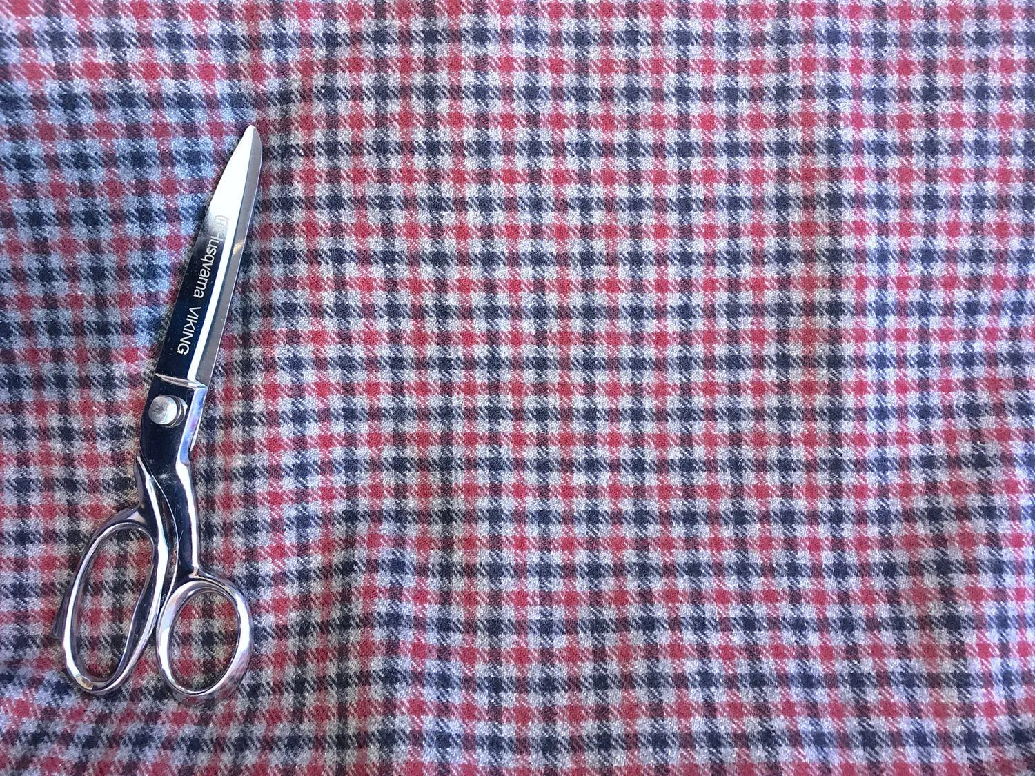 100% WOOL Coat Fabric Blue Grey Red, Gingham Check, Plaid, Soft Italian Material, by 1/2 yard