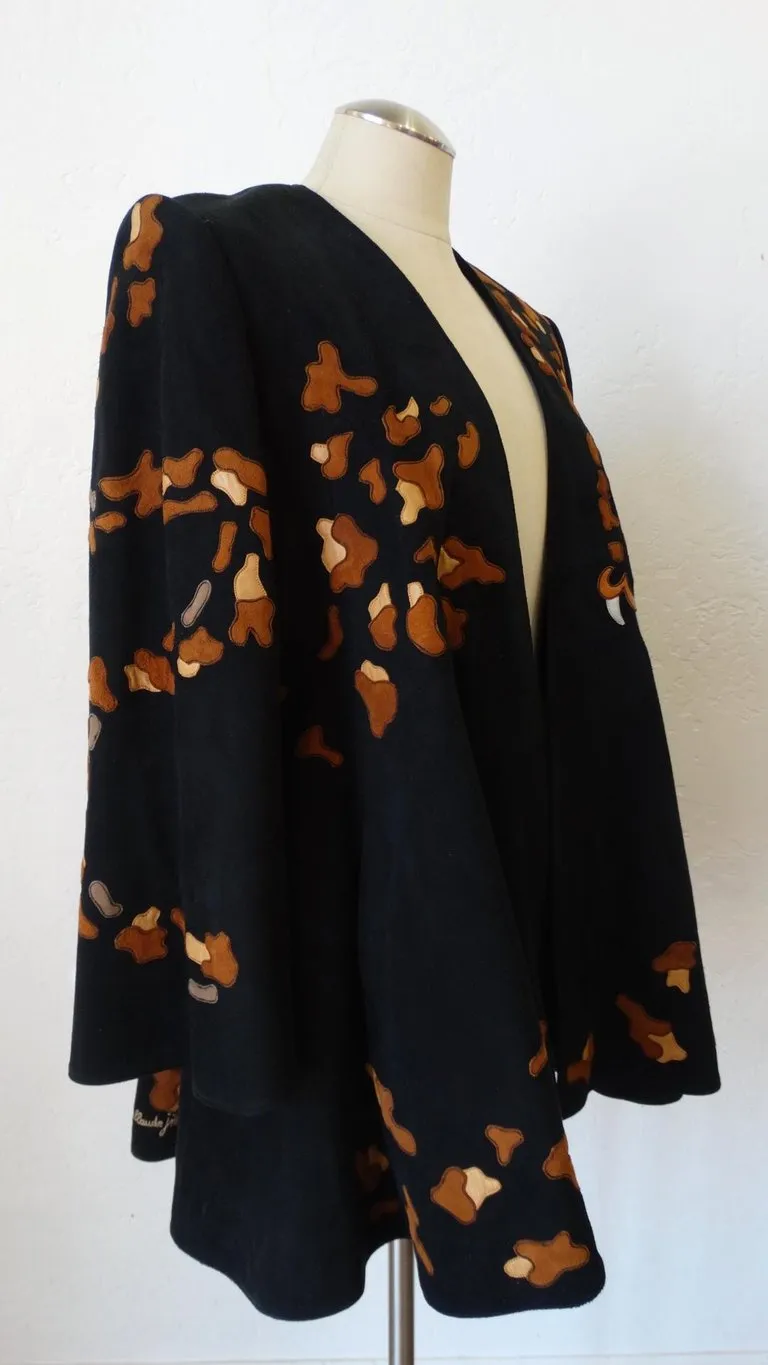 1980s Jean Claude Leopard Motif Suede Leather Jacket