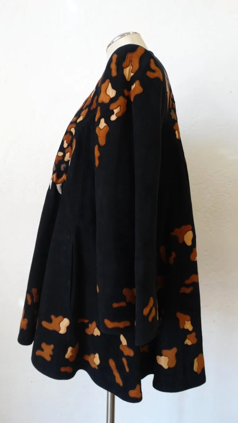 1980s Jean Claude Leopard Motif Suede Leather Jacket