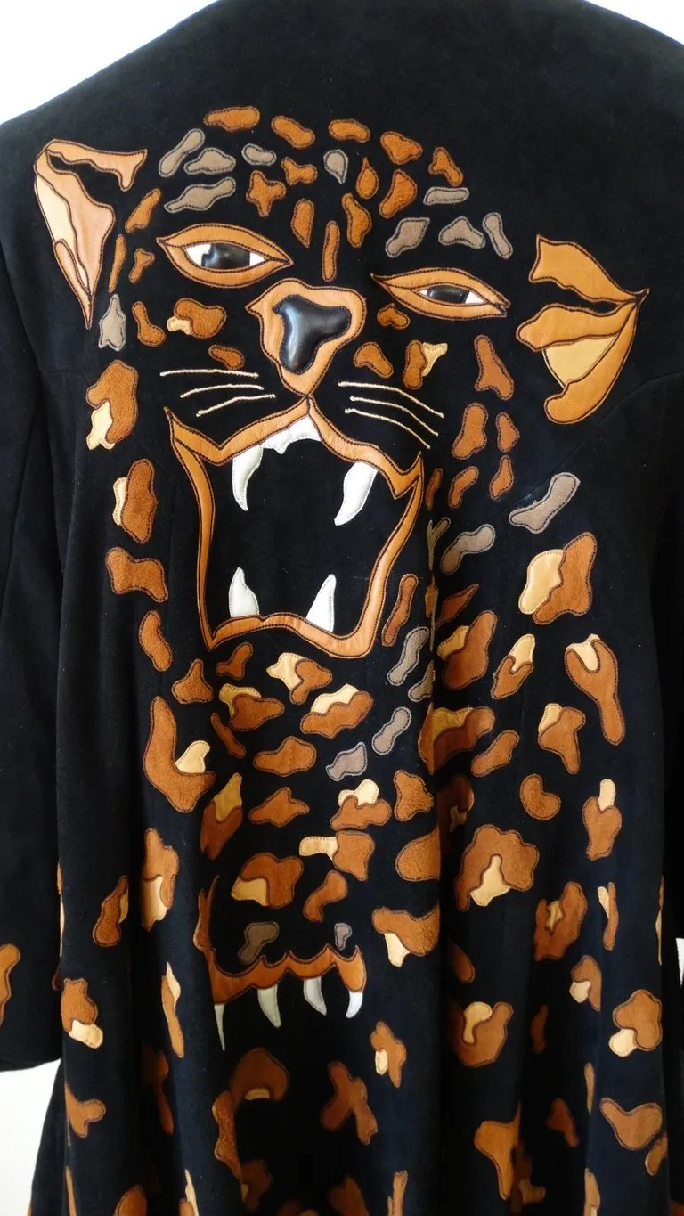 1980s Jean Claude Leopard Motif Suede Leather Jacket