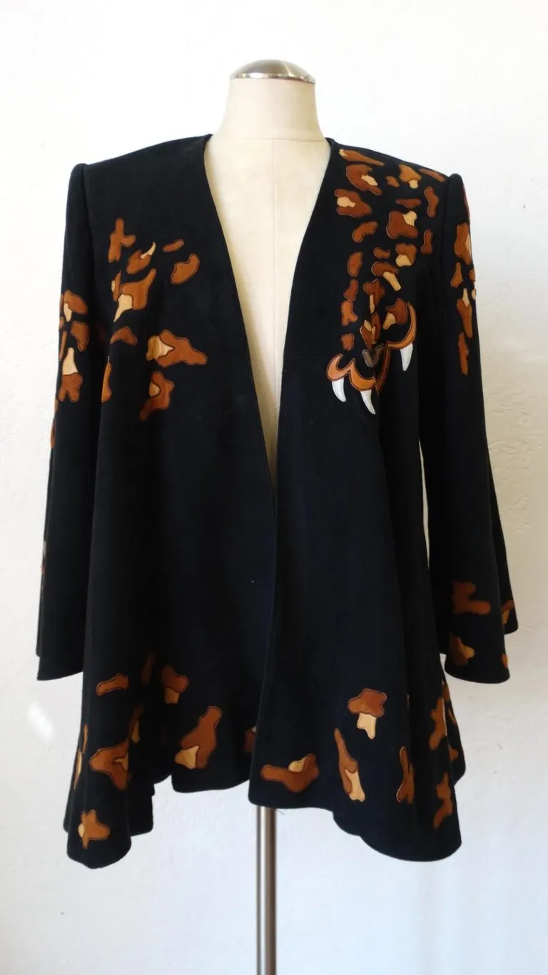 1980s Jean Claude Leopard Motif Suede Leather Jacket