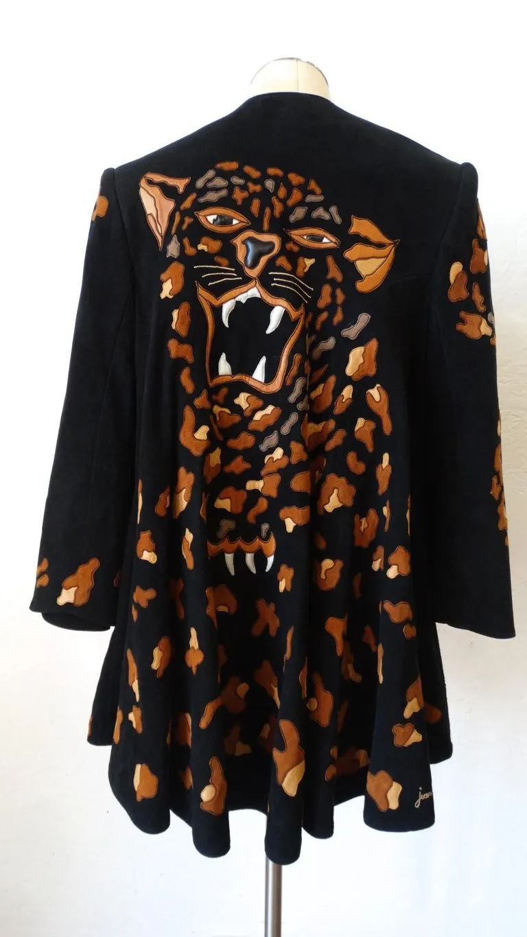1980s Jean Claude Leopard Motif Suede Leather Jacket