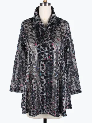 300-SLV - Holographic Scale Mesh Flare Jacket