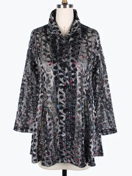 300-SLV - Holographic Scale Mesh Flare Jacket