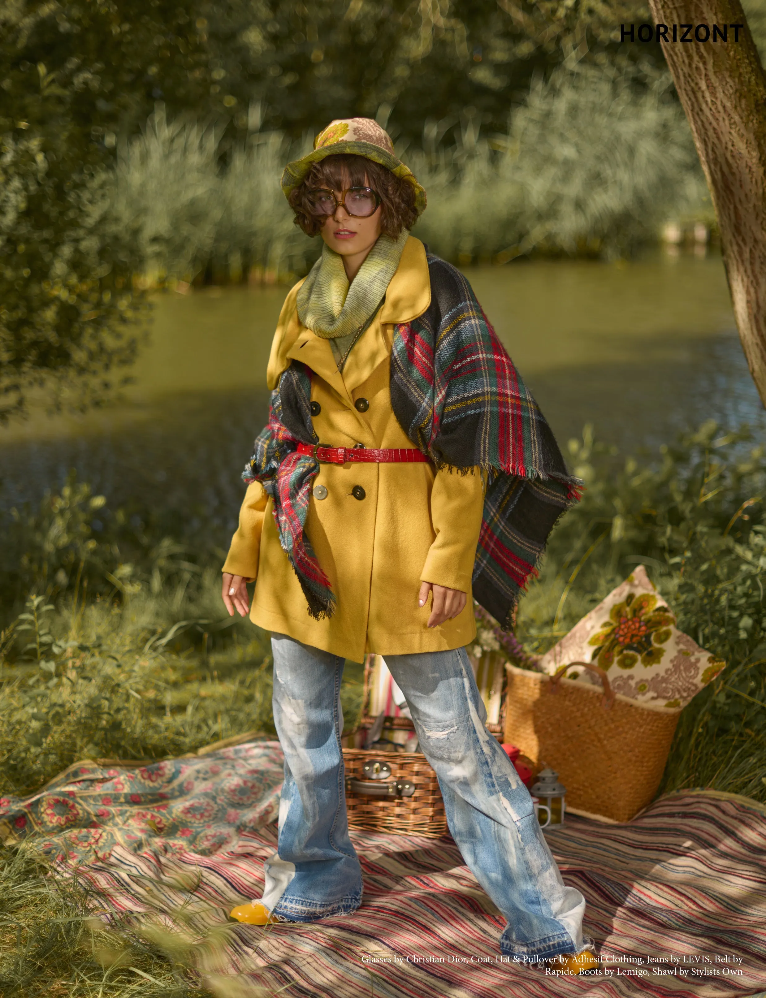 60's Citrus - Reversible Denim & Barkcloth Bucket Hat