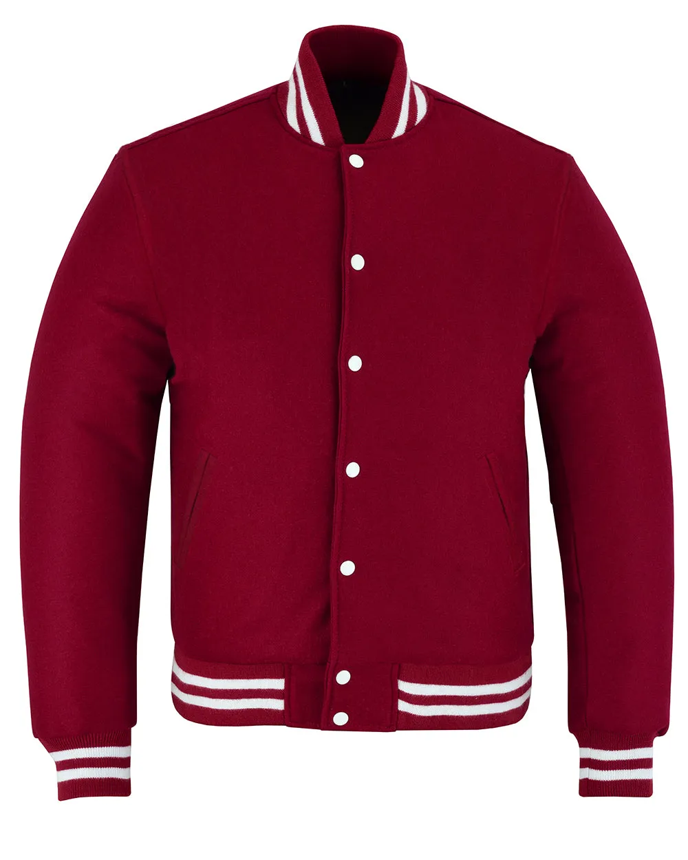 All Wool Vintage Style Varsity Letterman Baseball Jacket Burgundy With White Trim