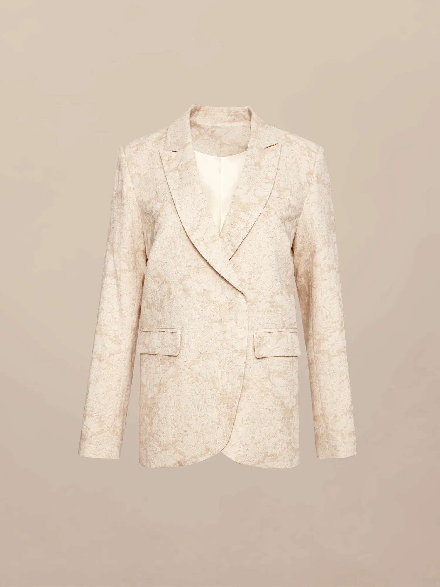 Amoretu Cotton & Linen Long Sleeve Jacquard Blazer