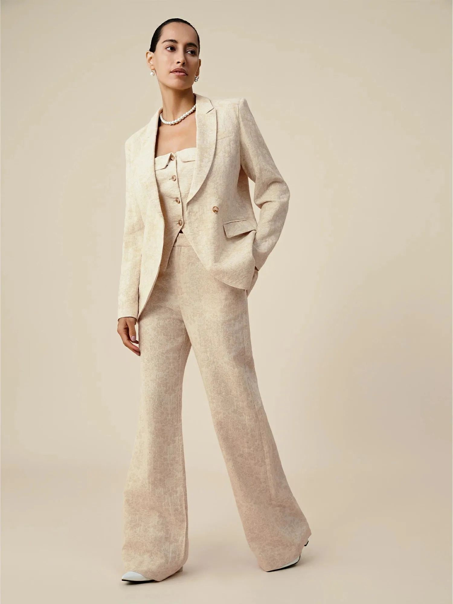 Amoretu Cotton & Linen Long Sleeve Jacquard Blazer