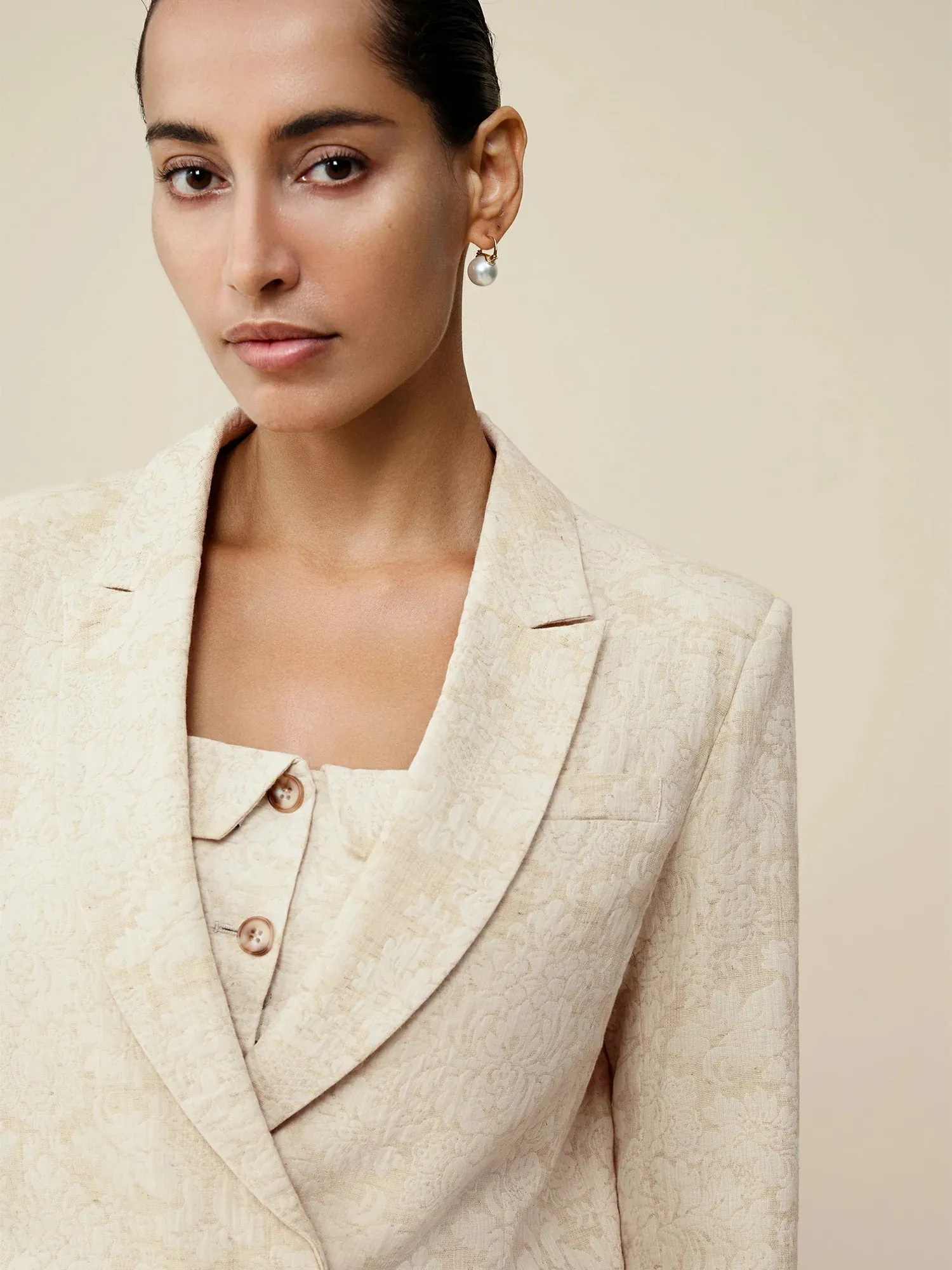 Amoretu Cotton & Linen Long Sleeve Jacquard Blazer
