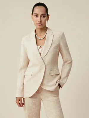 Amoretu Cotton & Linen Long Sleeve Jacquard Blazer
