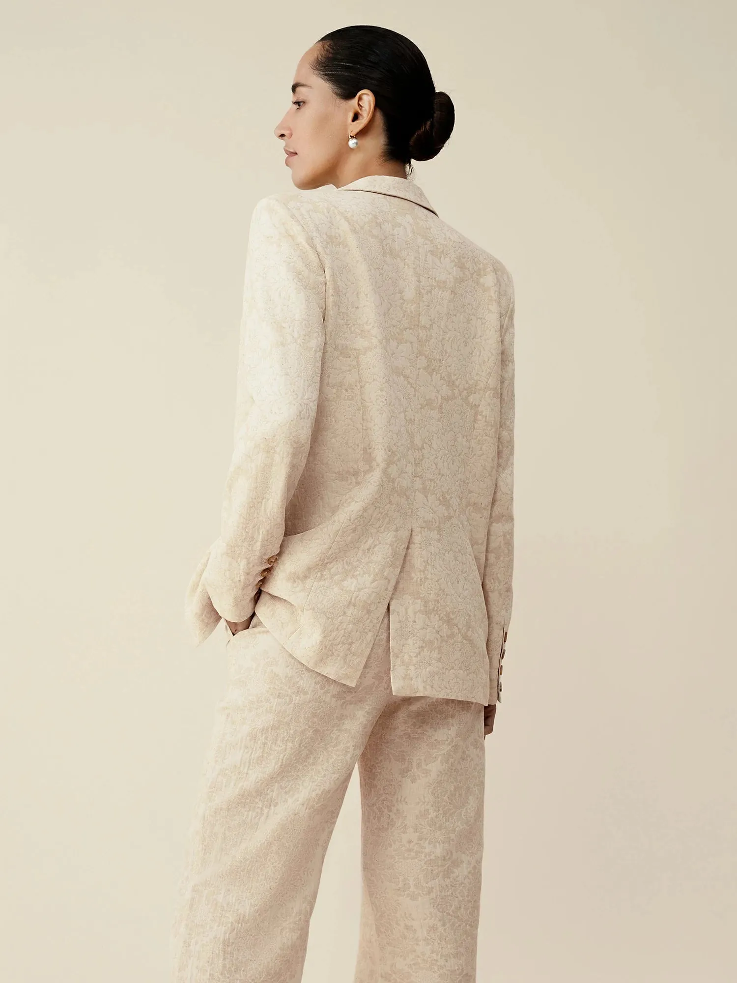 Amoretu Cotton & Linen Long Sleeve Jacquard Blazer