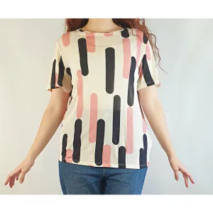 & Other Stories white tee shirt with pink and black thick lines size EU 38 / AU 10