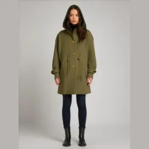 Anne Klein II Hooded Wool Coat Petite Olive Green Lining Drawstring Waist XXLP
