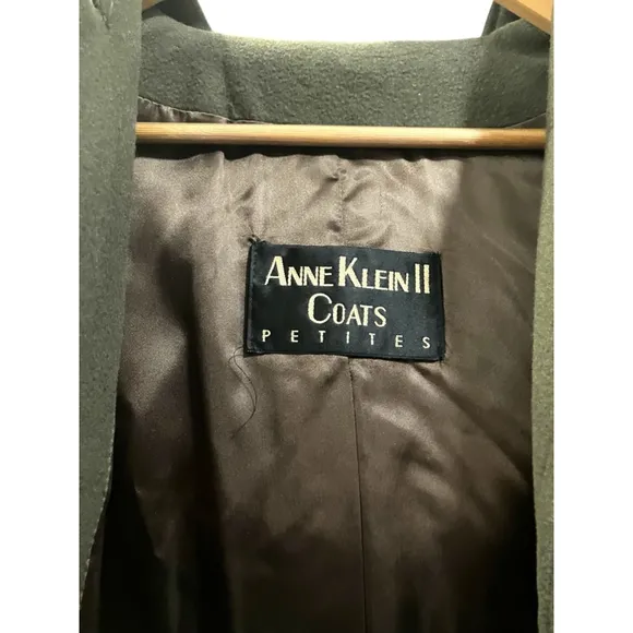 Anne Klein II Hooded Wool Coat Petite Olive Green Lining Drawstring Waist XXLP