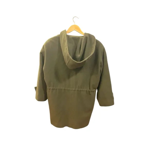 Anne Klein II Hooded Wool Coat Petite Olive Green Lining Drawstring Waist XXLP