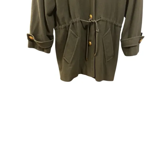 Anne Klein II Hooded Wool Coat Petite Olive Green Lining Drawstring Waist XXLP