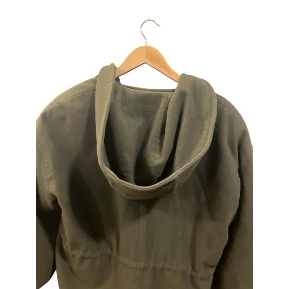 Anne Klein II Hooded Wool Coat Petite Olive Green Lining Drawstring Waist XXLP