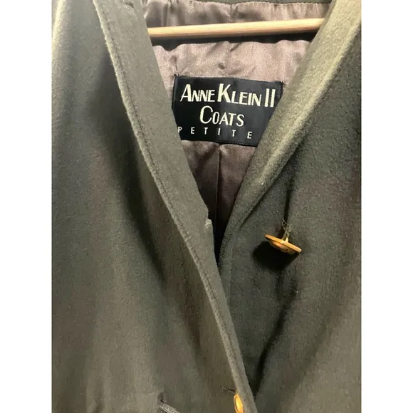 Anne Klein II Hooded Wool Coat Petite Olive Green Lining Drawstring Waist XXLP
