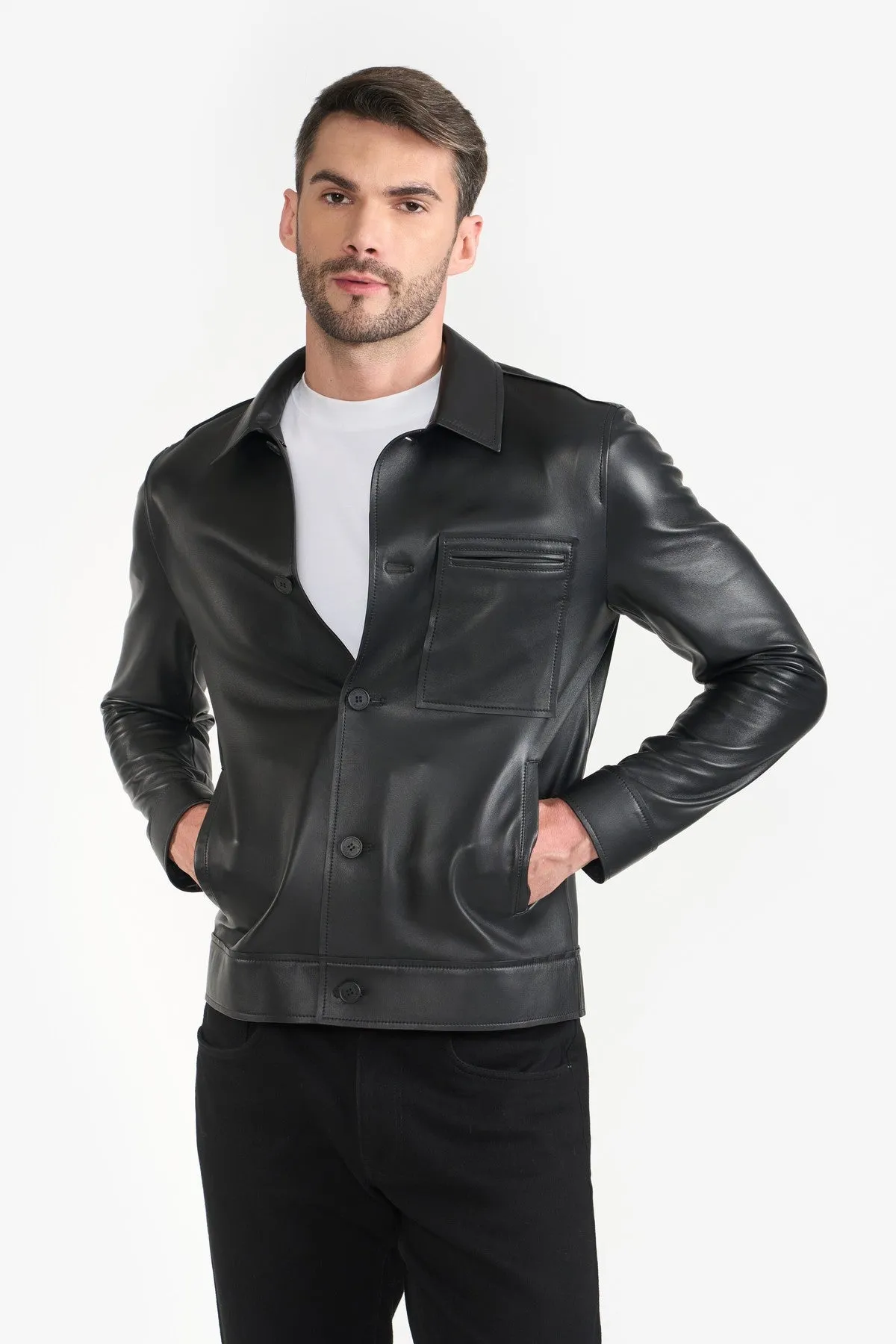 APOLLO BLACK  MEN'S LEATHER JACKET