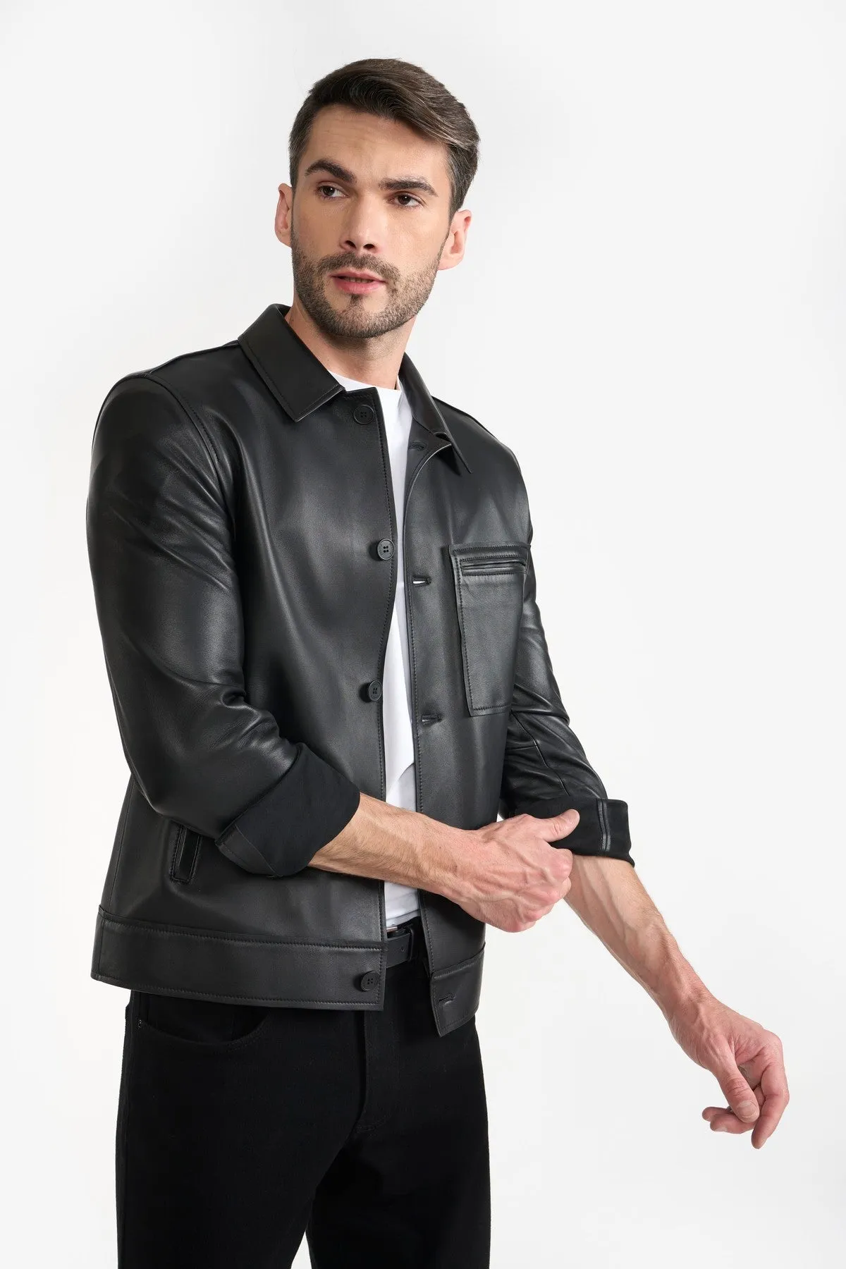 APOLLO BLACK  MEN'S LEATHER JACKET