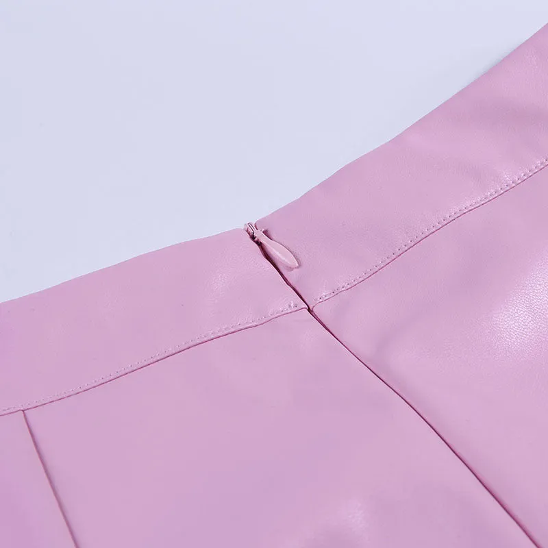 Autumn Women's Suit PU Leather Lapel Jacket Irregular Skirt Fashion Two-piece Suit