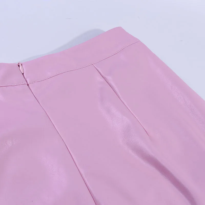 Autumn Women's Suit PU Leather Lapel Jacket Irregular Skirt Fashion Two-piece Suit