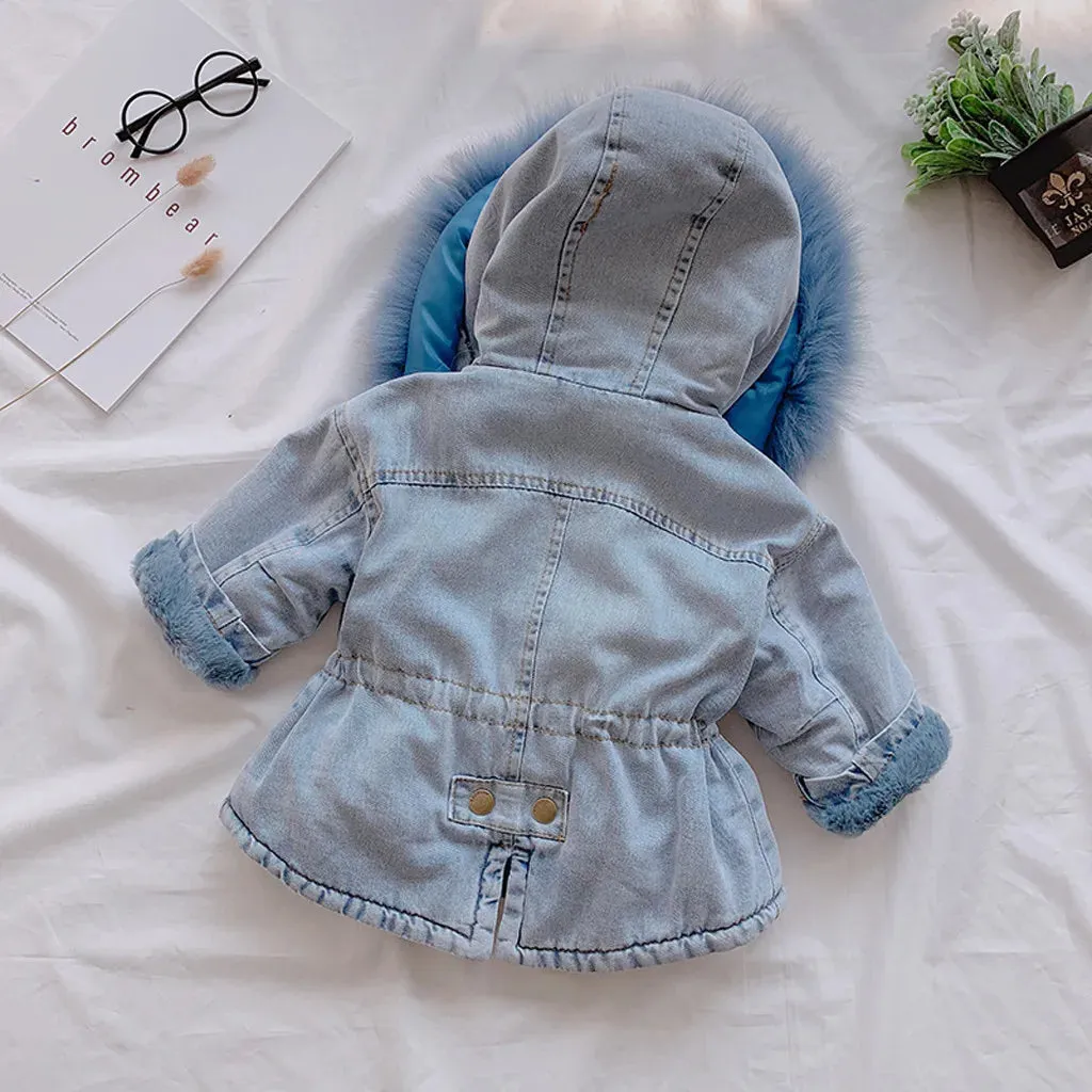 Baby Girl Winter Denim Hooded Jacket