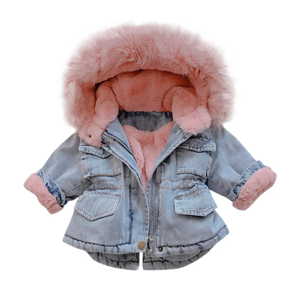 Baby Girl Winter Denim Hooded Jacket