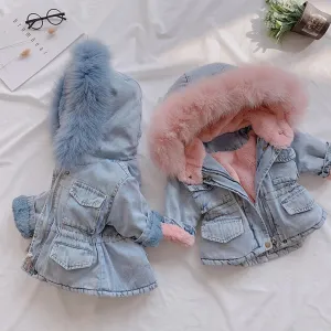 Baby Girl Winter Denim Hooded Jacket