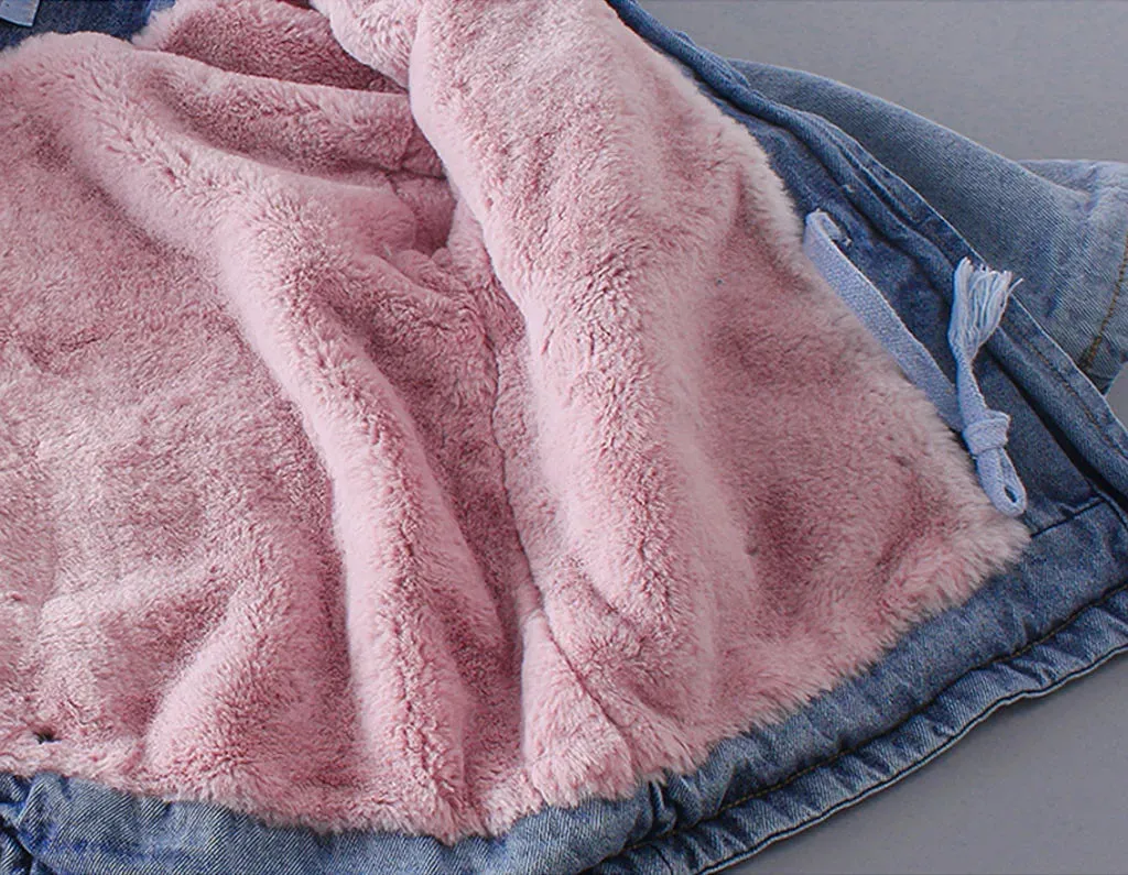 Baby Girl Winter Denim Hooded Jacket