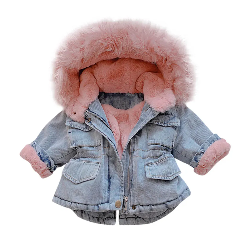 Baby Girl Winter Denim Hooded Jacket