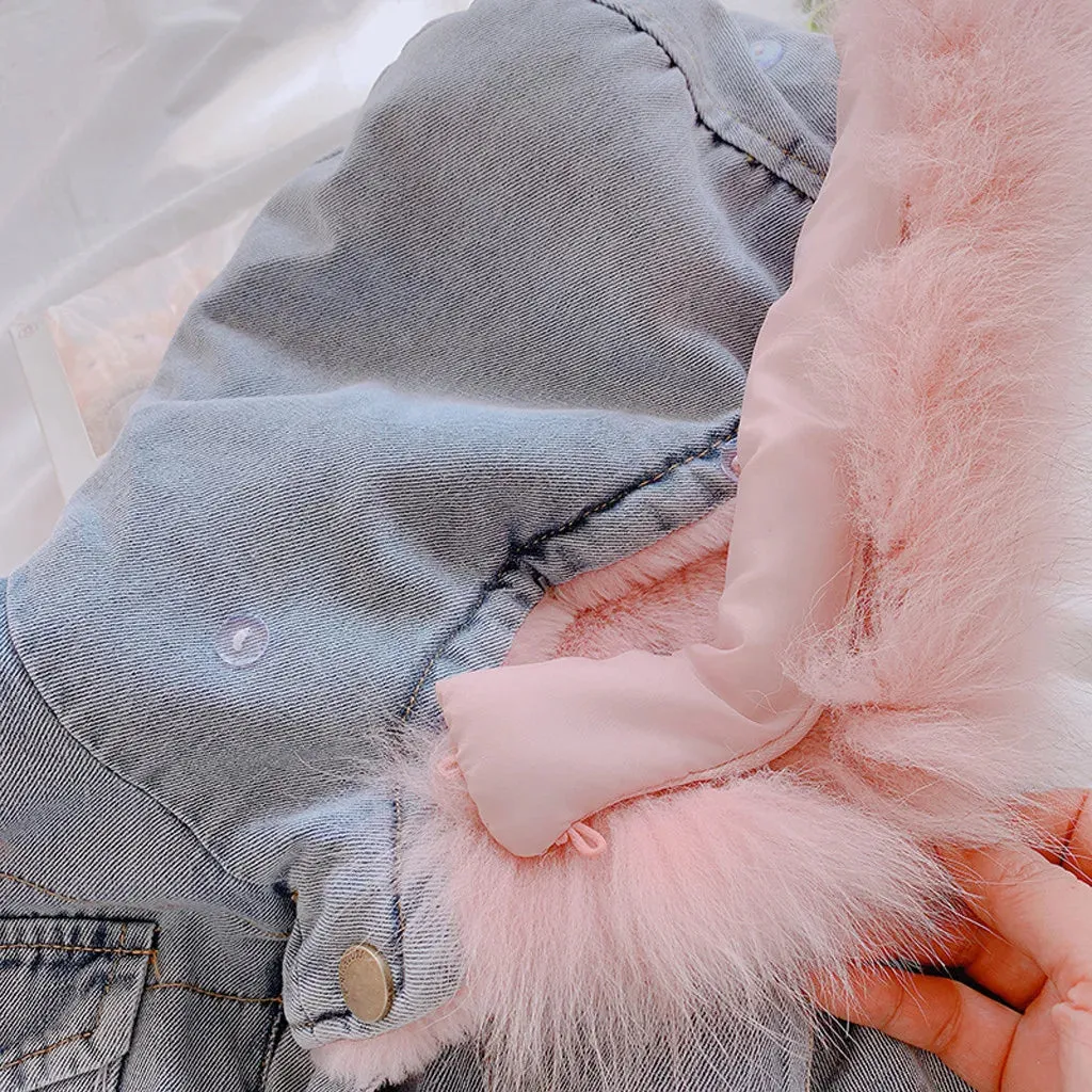 Baby Girl Winter Denim Hooded Jacket