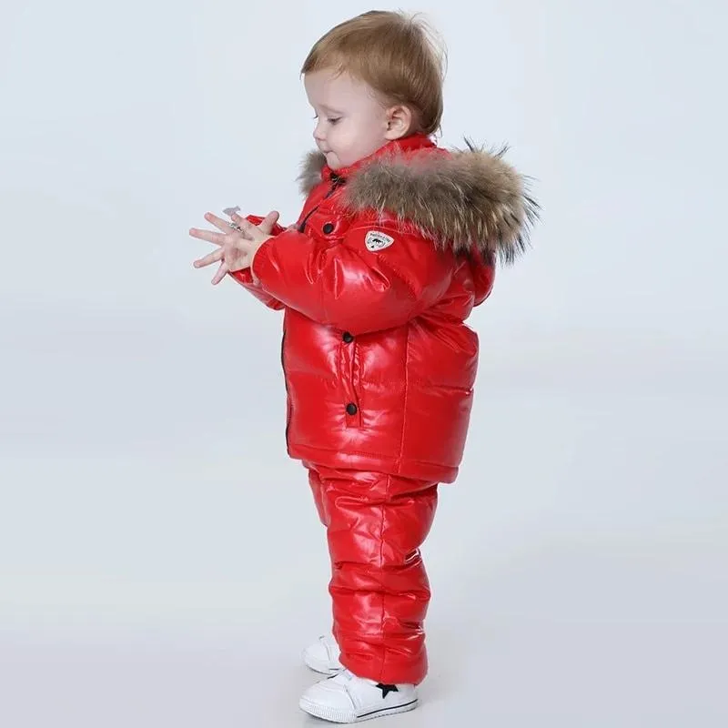 Baby Toddler Snowsuit Jacket and Bib Set for Boys Girls