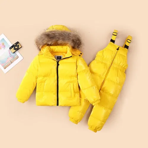 Baby Toddler Snowsuit Jacket and Bib Set for Boys Girls