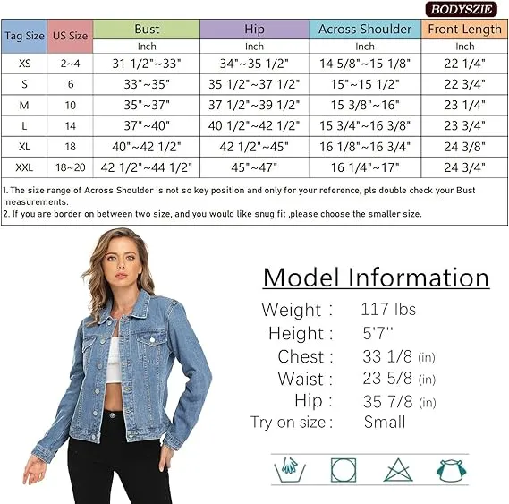 BETTE BOUTIK Women's Denim Jackets Button Up