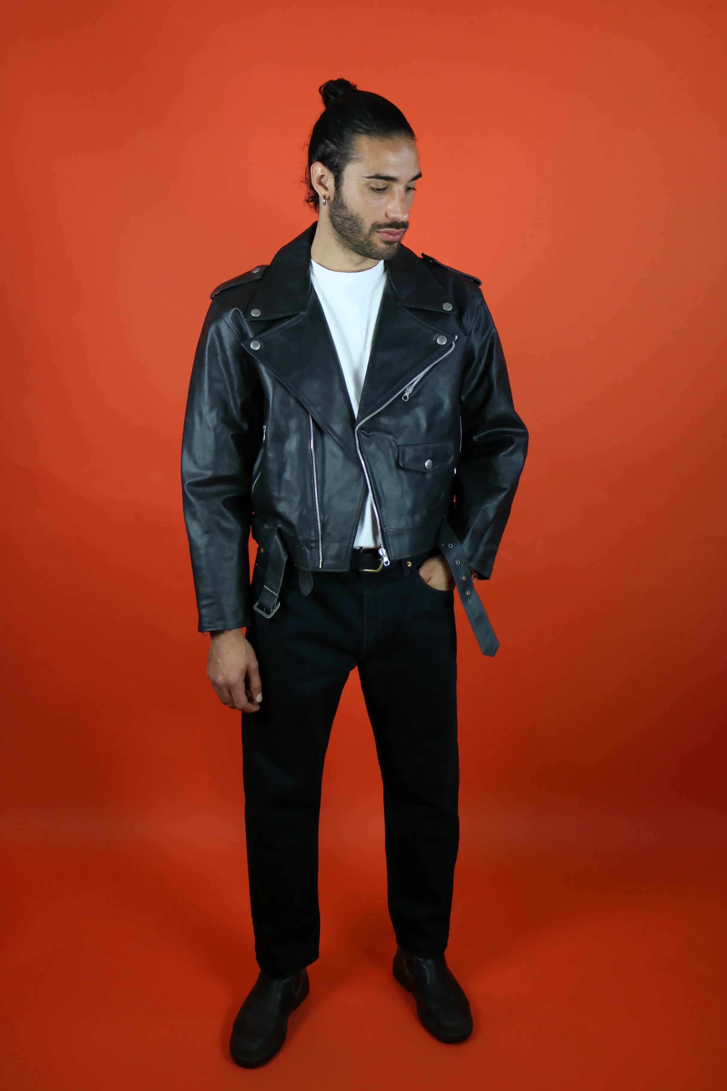 Biker Leather Jacket Red Lining