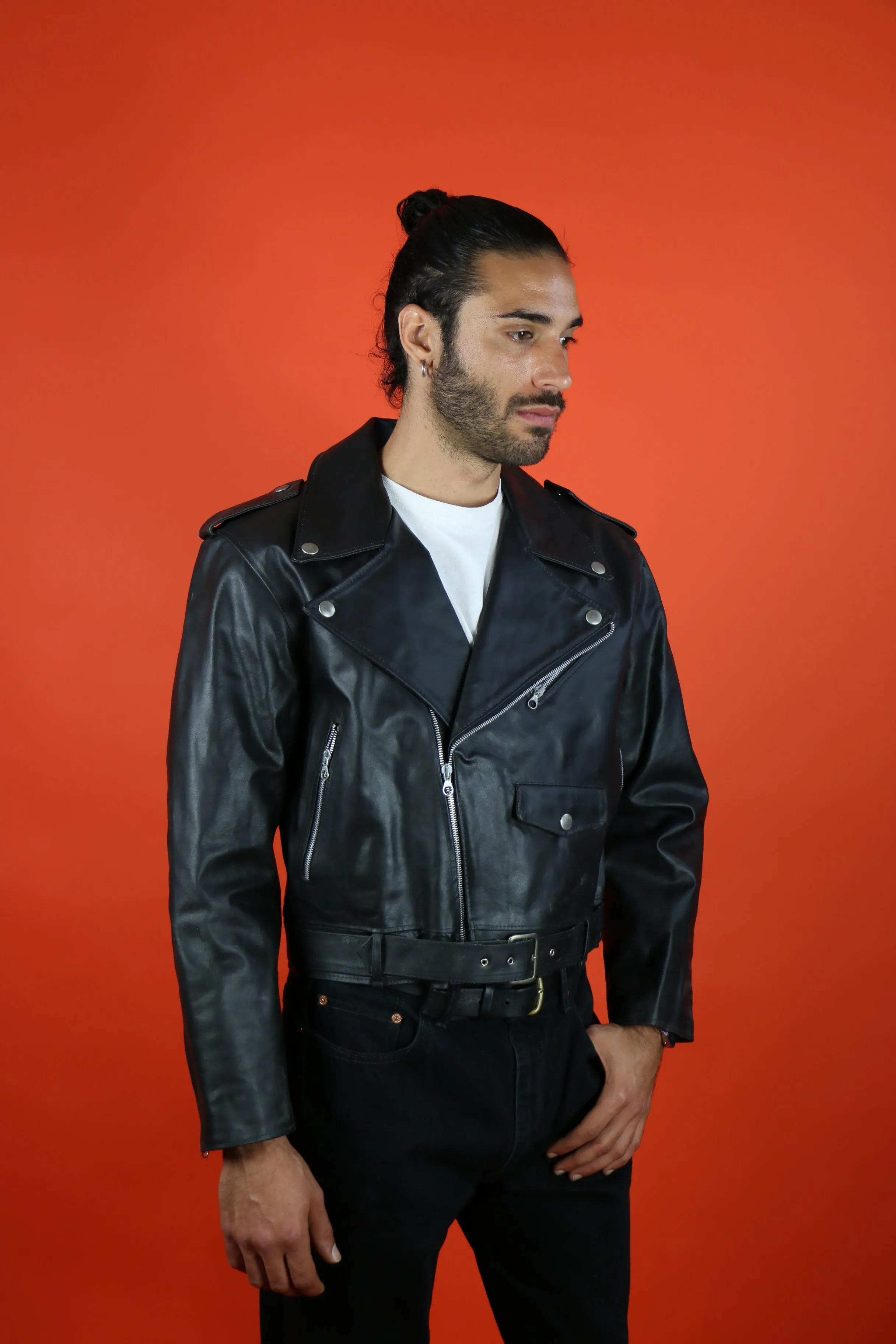 Biker Leather Jacket Red Lining