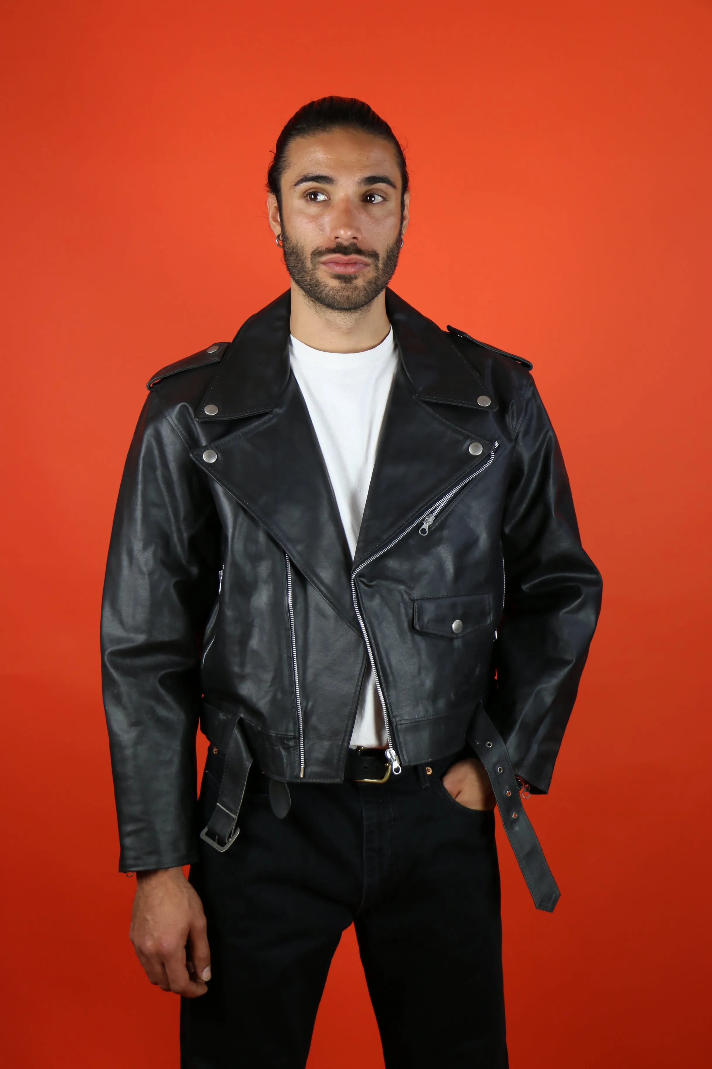 Biker Leather Jacket Red Lining
