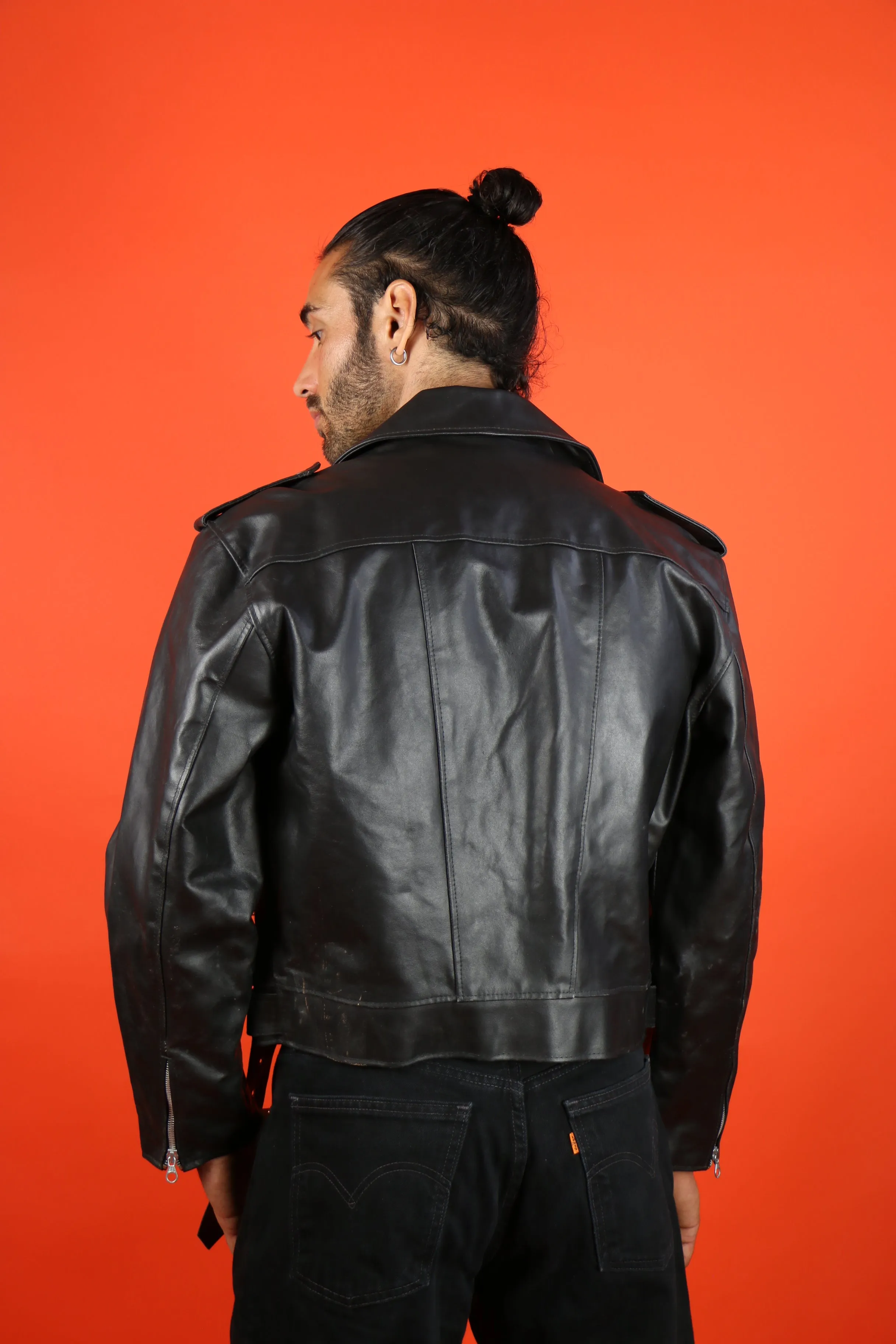 Biker Leather Jacket Red Lining
