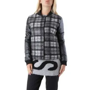 Black Checked Long Wool Jacket with Front Pockets