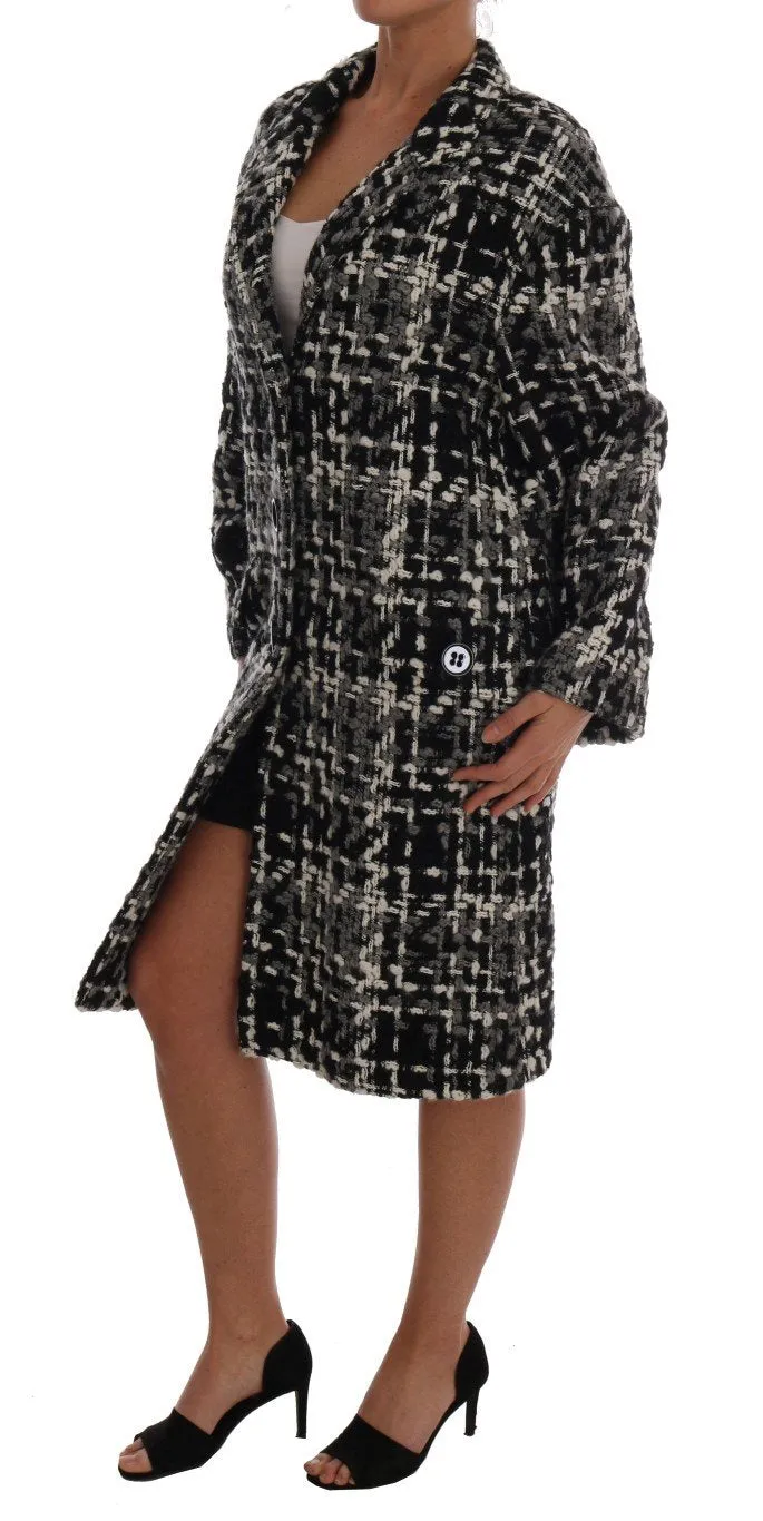 Black Gray Knitted Wool Coat
