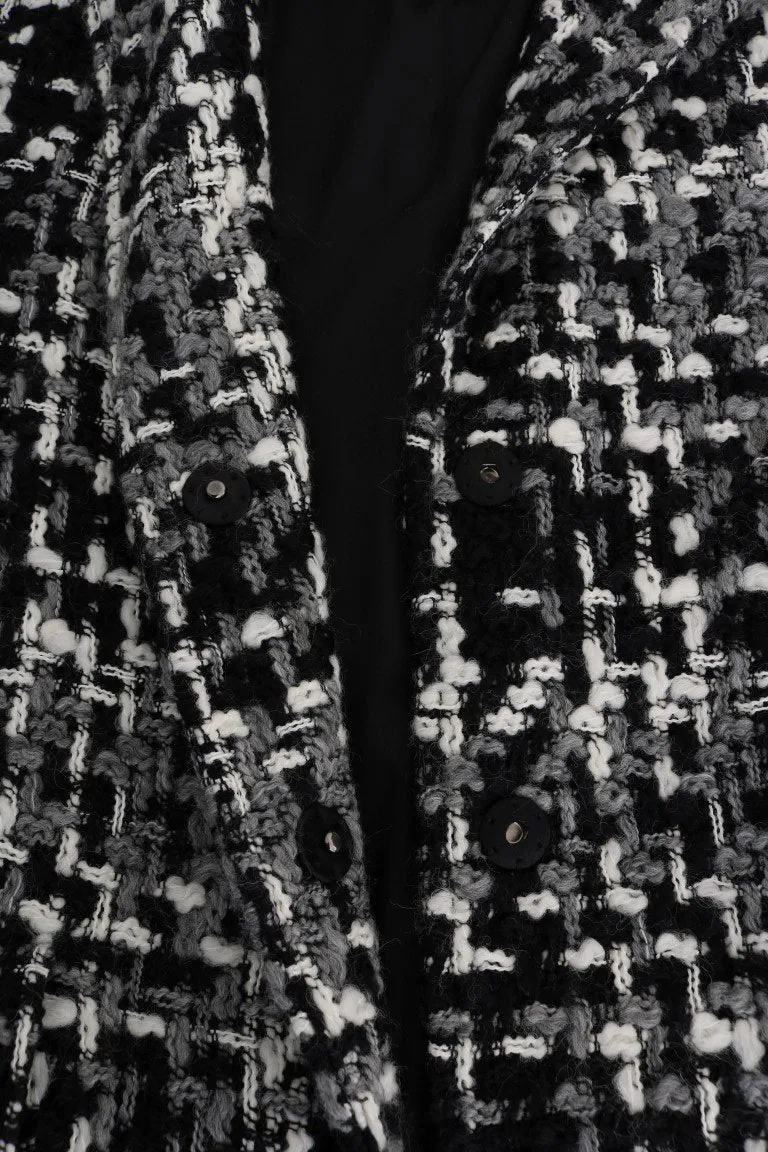 Black Gray Knitted Wool Coat