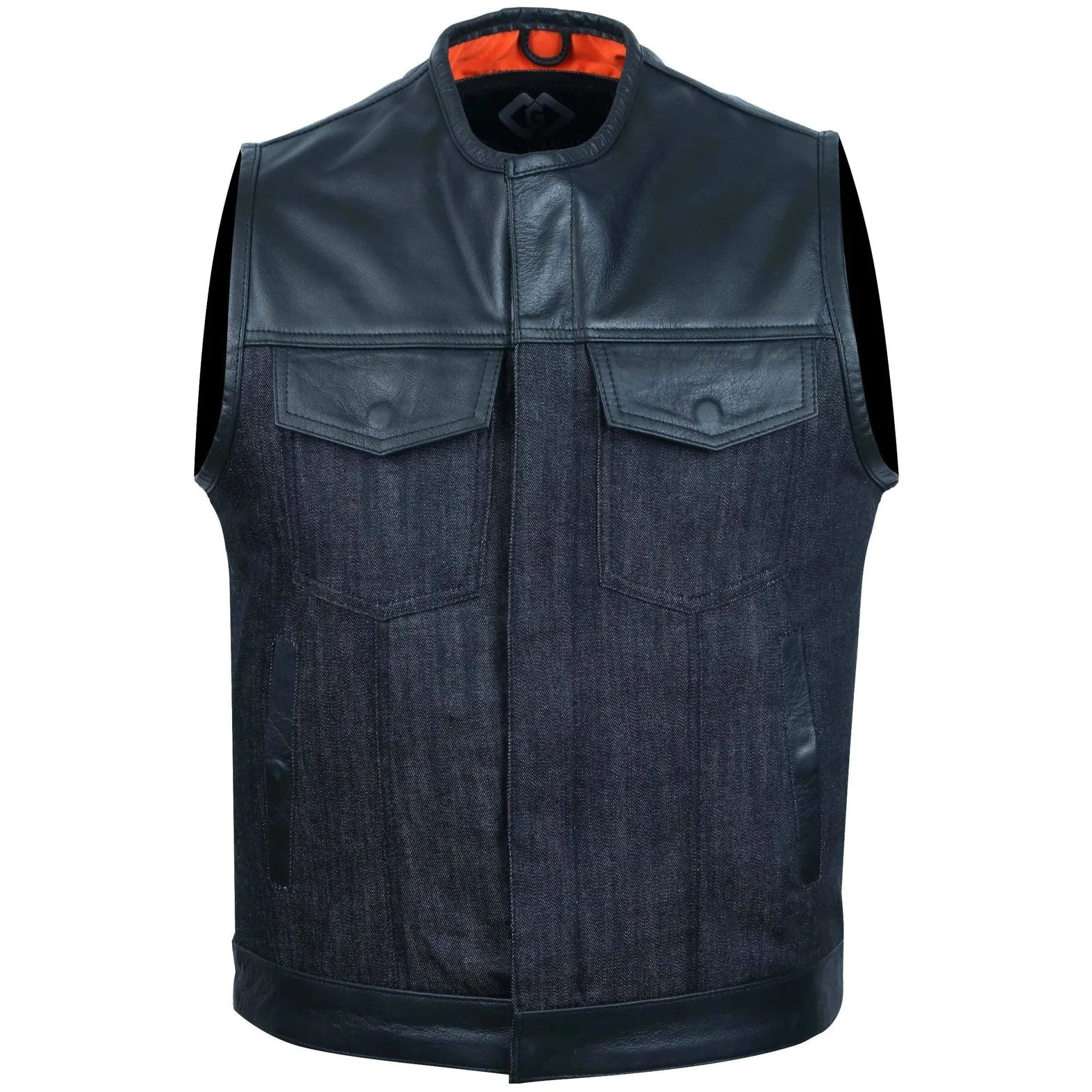 Black Leather and Denim Combo Biker Gilet Vest SOA Style